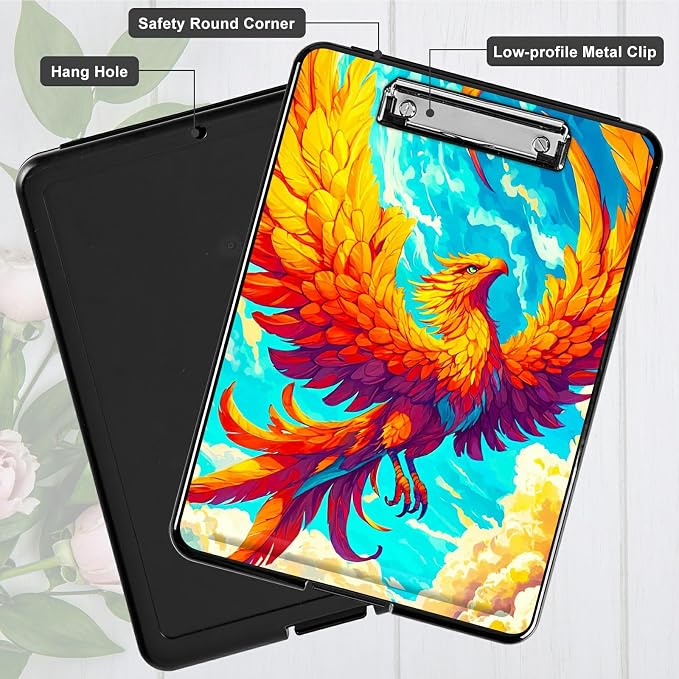 Flamingo Sky A4 Clipboard with Storage Pen Holder, Clipboards Organizer Nursing Clipboard Foldable File Folder Plastic Clipboard Folio Clip Board for Office Students Classroom Doctor