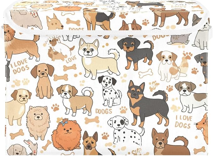 Cute Dog Fabric Storage Bins with Lids and Carrying Handle Foldable Storage Boxe