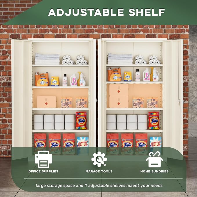Greenvelly 72" Metal Storage Cabinet with Locking Doors and 4 Adjustable Shelves, Lockable Steel Cabinet for Home Office, Garage, Shop, School (Grey 36" W x 18" D)