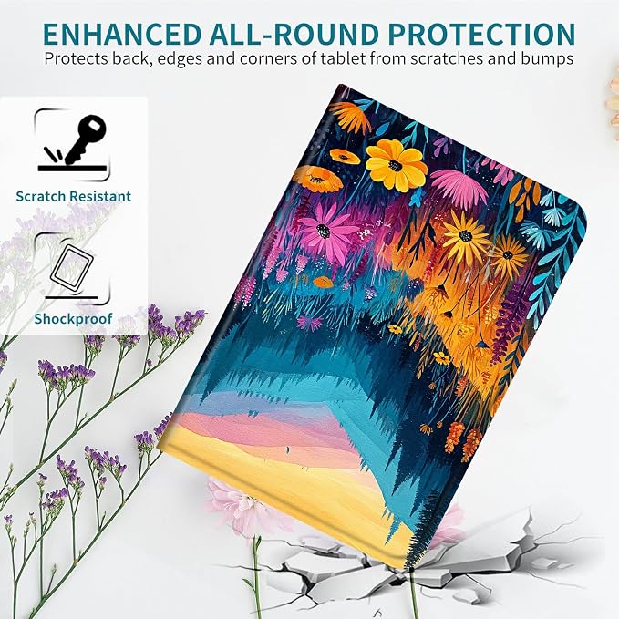 Case for Samsung Galaxy Tab A7 Lite 8.7" 2021 Model (SM-T220/T225/T227), 360 Degree Rotating Stand with Multi-Angle Vertical Shockproof Protective Shell for Women Men, Mountain Wildflowers