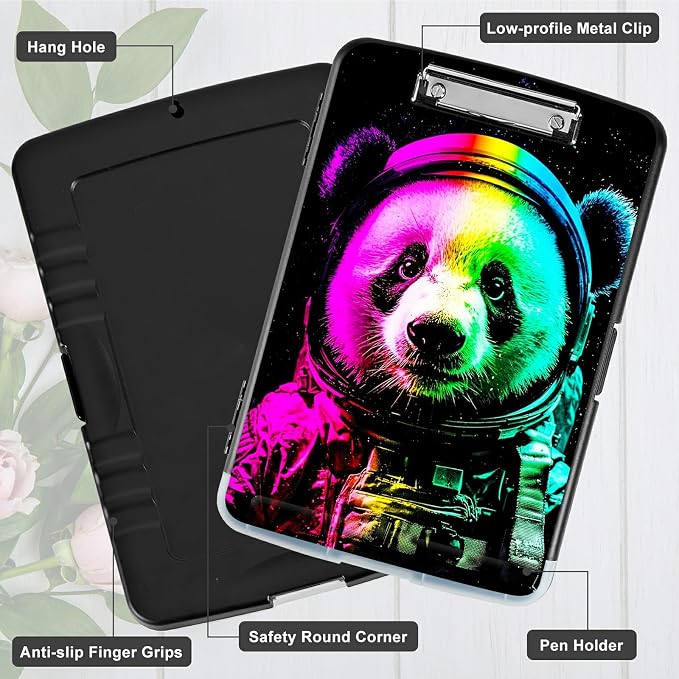 Planet Panda A4 Clipboard with Storage Pen Holder, Clipboards Organizer Nursing Clipboard Foldable File Folder Plastic Clipboard Folio Clip Board for Office Students Classroom Doctor