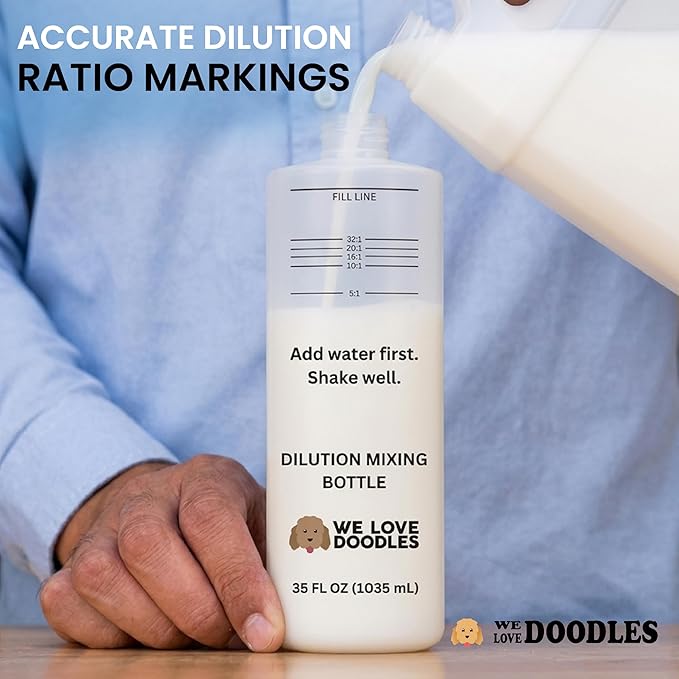 Dilution Bottle for Dog Shampoo, Mixing Bottle for Professional and Home Grooming, for Shampoo, Conditioner, and Solutions, Unscented, 35 oz (1 Pack) [We Love Doodles]