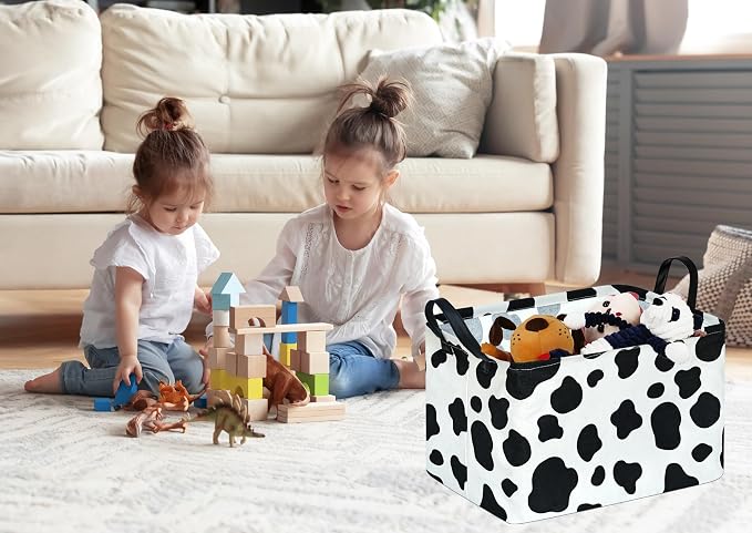 Kid Storage Basket Gift Shelf Basket Toy Storage Bin, Nursery Basket Organizer Box for Children Room Deco With Handles (Cow pattern)