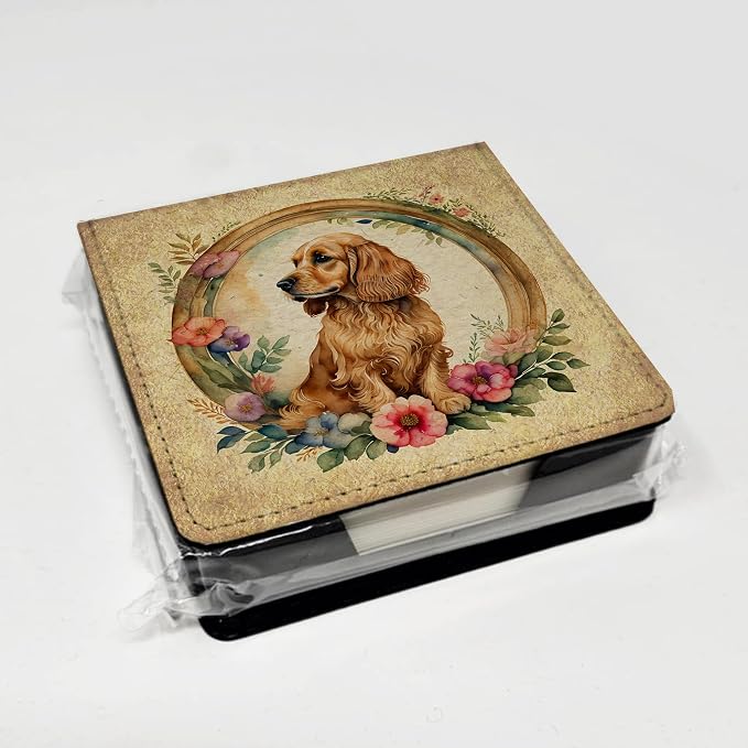 Caroline's Treasures English Cocker Spaniel and Flowers PU Leather Note Paper Holder with Artist-Designed Cover, Desk Accessory, Office Gift