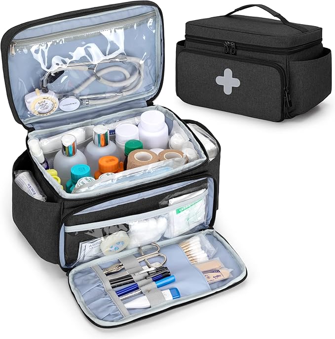 Small Medicine Storage Bag, Empty Family First Aid Kits Case, Black | Emergency Medical Supplies for Home Care, Pill Bottle Organizer, Multifunctional Bag for Medical Use, Dormitory, Travel