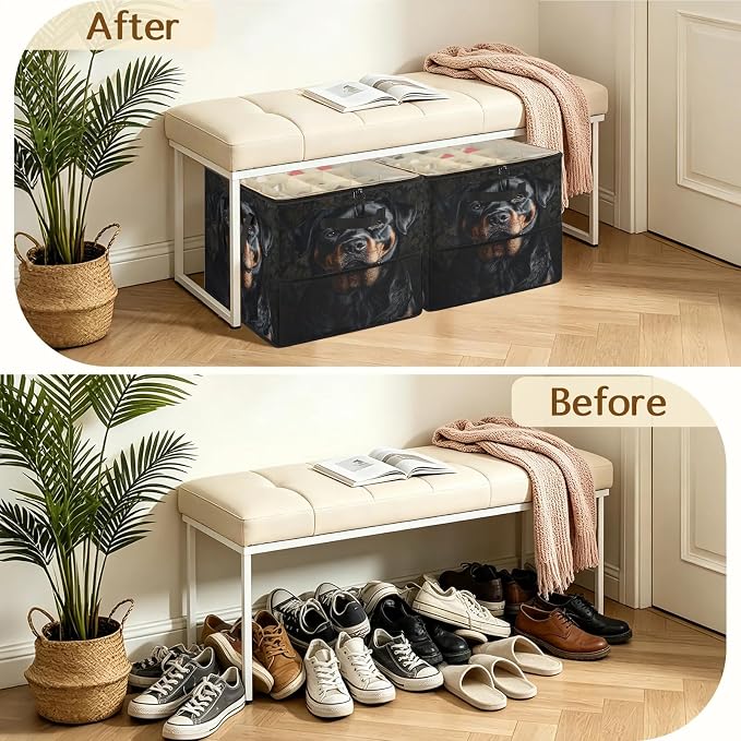 TropicalLife Funny Bernese Dog Shoe Organizer for Closet | Foldable Shoe Storage Organizer Box Bin with Adjustable Dividers and Clear Cover, Fits up to 16-32 Pairs