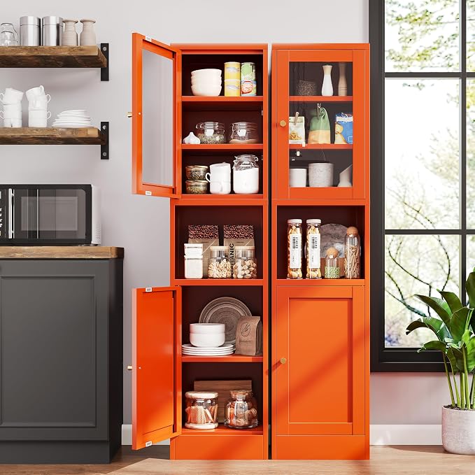 67"H Tall Narrow Bathroom Storage Cabinet, Metal Cabinet, Orange Floor Cabinet,Skinny Storage Cabinets with 4 Adjustable Shelves,Slim Tall Floor Cabinet,Thin Bathroom Storage Cabinet for Living Room