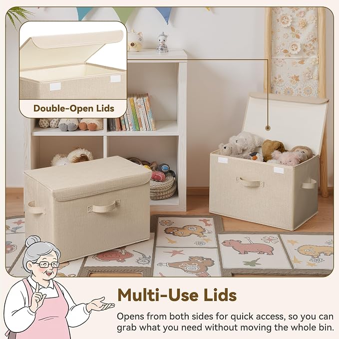 GRANNY SAYS Memory Keepsake Storage Box, Fabric Storage Bins with Lids | Flip-Top Lid, Collapsible, Stackable, 3 Handles, Ideal for Closet Clothes Blanket Toys, Extra Large, Khaki, 2-Pack