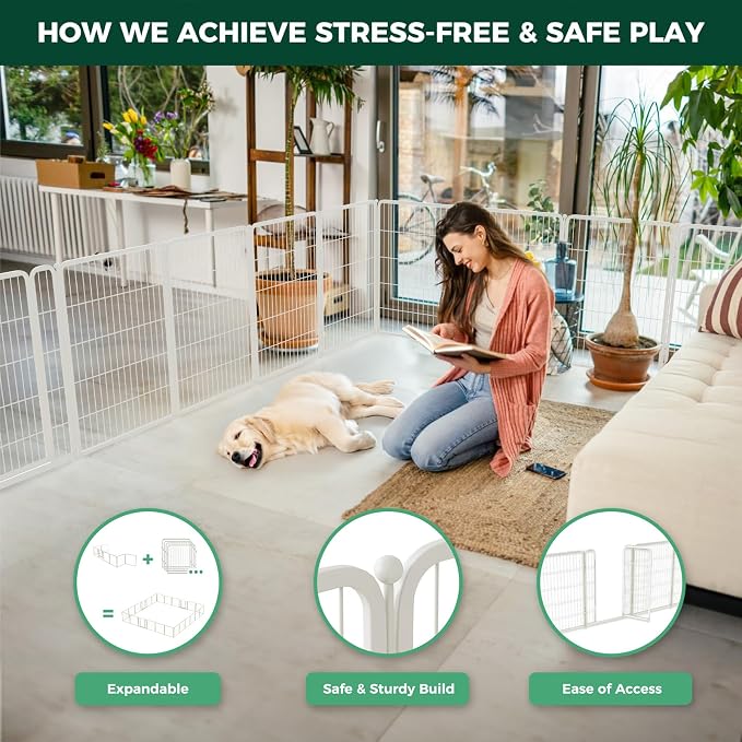 FXW Homeplus Indoor Dog Playpen, 40" H, 6 Panels, for Medium & Large Dogs | Stress-free play, Heavy-duty, Semi-open design, Easy setup, Threshold-free gate, Expandable, Patented
