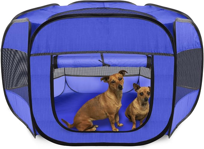 Paws & Pals Dog Playpen, Lightweight Portable Play Tent House for Indoor Outdoor Pet Exercise, Collapsible Pop Up Pen Fence with Removable Top & Travel Bag, Small-Med Dogs Cat Rabbit or Puppy
