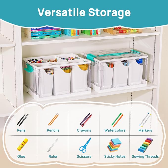 Vtopmart 24 QT Clear Plastic Craft Organizer with Detachable Inserts,1 Pack | 6 Detachable Inserts for Flexible Sorting, Art Supply and Tool Storage Box for Craft, Crayon, Pencils and Creative Materials