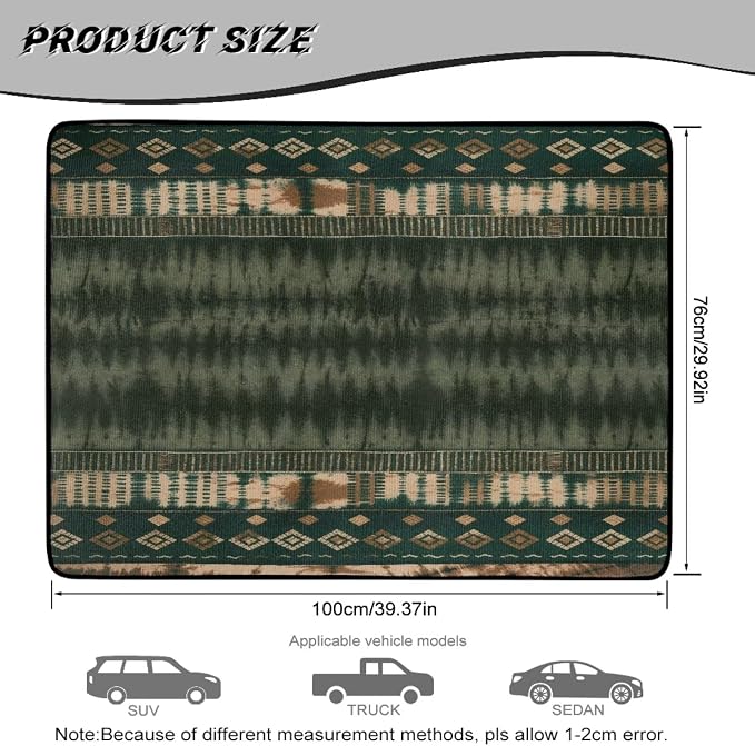Howilath Dark Green Tie Dye Aztec Car Trunk Mat Universal Rear Trunk Protector Non-Slip & Dustproof Rear Trunk Protection for Daily & Outdoor Use