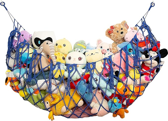Amdermi Large Stuffed Animal Storage Net or Hammock for Wall Mounted Macrame Stuffed Animal Display For Boho Nursery Baby Boy Playroom Toy Organizers Pet Net-Blue