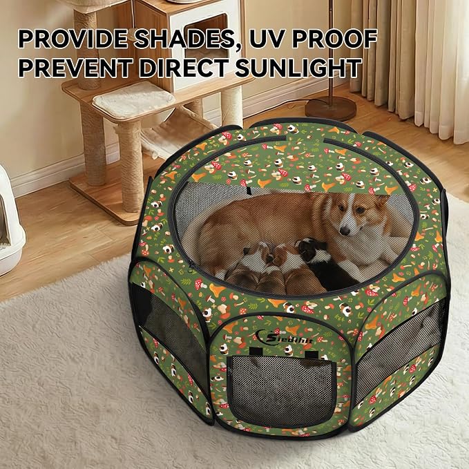 Siedihit Dog Playpen, Medium Dogs Tent Crates Cage Indoor/Outdoor | Portable Pop Up Dog Kennel Playpen with Carrying Case for Dogs/Cats/Rabbits(Cottagecore, Medium)