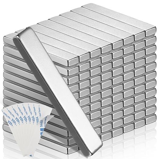 Hicarer 40 Pack Bar Magnet Heavy Duty Rectangular Thin Bar Magnet Strip with Double Sided Adhesive for DIY Fridge Kitchen Office, 60 x 10 x 3 mm
