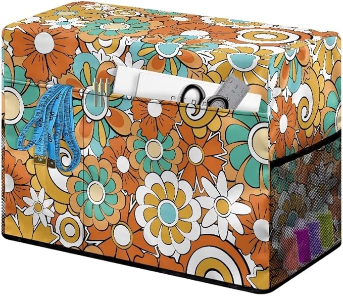 Hippie Flower Sewing Machine Cover with Storage Pockets,Dust & Pet Hair Protection,Fits Standard Singer, Brother and Janome Machines, Protecting & Decorating Your Sewing Space Mandala