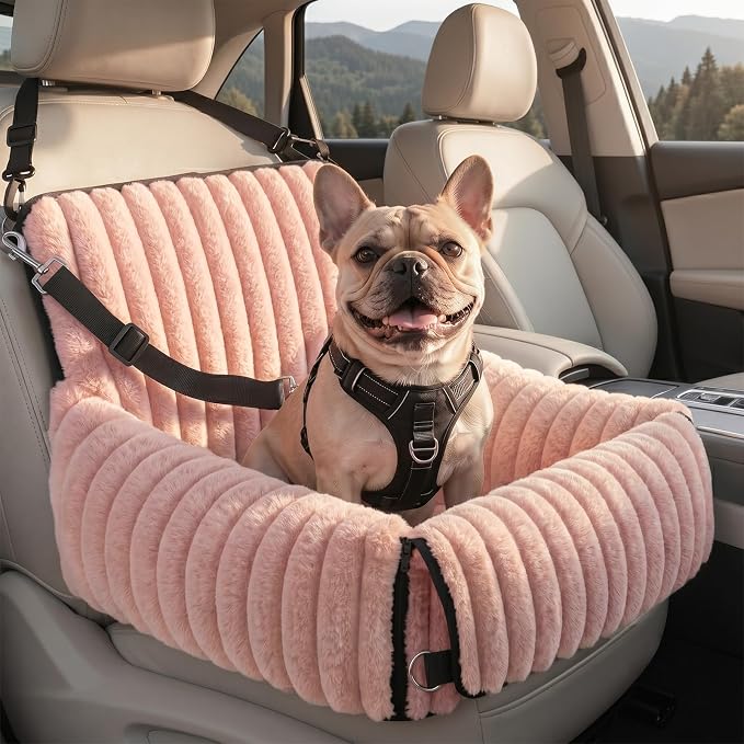 MIXJOY Dog Car Seat for Small/Medium Dogs up to 23 lbs, Multi-Functional Dog Carrier for Car with Detachable Washable Cover, Pet Travel Bed with Clip-On Safety Leash, Pink