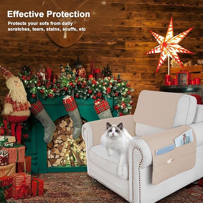 Large Polyester Armrest and Headrest Covers with 2 Pockets | Soft, smooth polyester resists daily wear nonslip silicone backing helps shield recliners and sofas from pet scratches