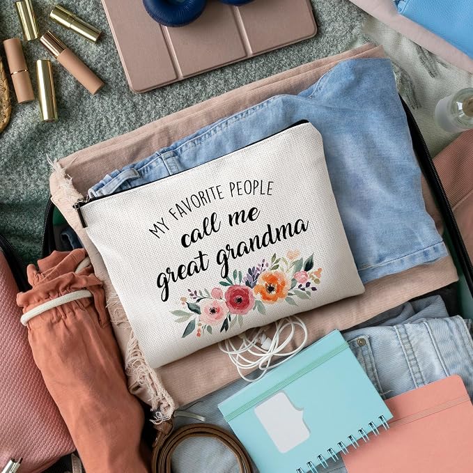 DILSJ Great Grandma Gifts Makeup Bag, Great Grandma GG Gifts For Christmas Cosmetic Bags For Women, My Favorite People Call Me Great-Grandma Zipper Makeup Pouch Travel Organizer Toiletry Bag