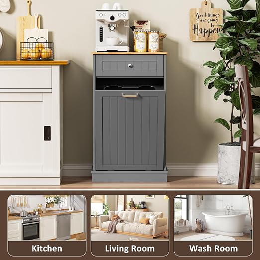 Spurgehom Trash Can Cabinet 13 Gallon, Garbage Cabinet with Drawer