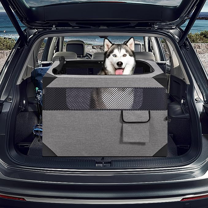 Zikopomi 36 Inch Portable Soft Foldable Dog Crate | 3 Zipper Door,Collapsible Soft Pet Kennel, Foldable Dog Cage, for Small and Medium Dogs, Indoor Outdoor Travel, Light Grey