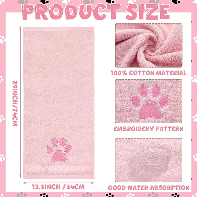 SmoothNovelty 2 Pcs Dog Paw Hand Towels Pink Bathroom Decor 13 x 29 Inch 100% Cotton Embroidered Soft Hand Towels Absorbent Farmhouse for Kitchen Restroom