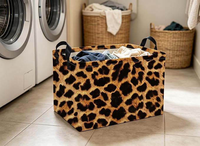 Rectangle Kids Baskets Leopard print Basket Cute Storage Bin Fish Box for Room Decor Gift Basket(Leopard print)