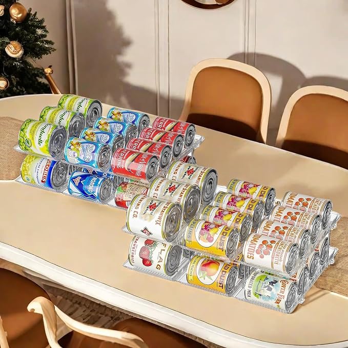 Jsyrjing Can Organizer for Pantry, 2-Tier Canned Goods Organizer 2 Pack | Automatic Rolling, Modular Flexible Combination, Extra-thick Clear Material, Cabinet Pantry Fridge Countertop Storage