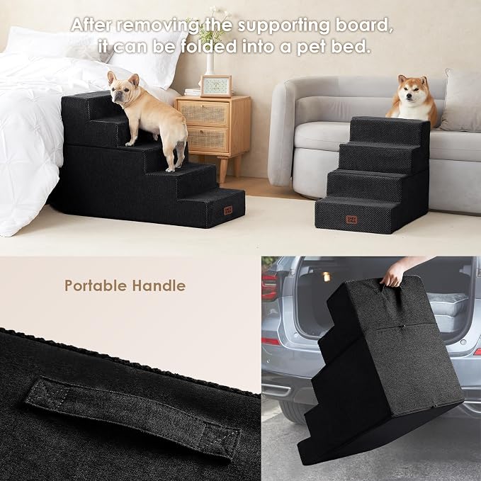 EHEYCIGA Dog Stairs for Bed 20" H, 4-Step Extra Wide Dog Steps, Black | Pet Steps for Small Dogs and Cats for High Bed, Non-Slip Balanced Pet Ramp Indoor