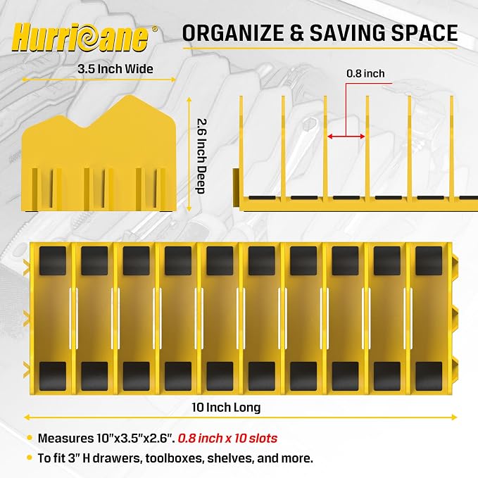 HURRICANE Pliers Organizer Rack, Pliers Cutters Organizer with Non-Slip Rubber Base, Keep Tools Organized in Drawers, 2 Pack, Extendable Design, Fit 3'H Drawers and More，Yellow and Green