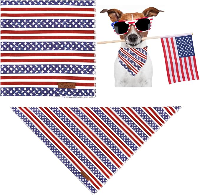 4th of July Dog Bandana, Patriotic Bandana for Medium Large Dog, Cute Patriotic Puppy Bandana, Cotton American Flag Pet Triangle Bid Scarf Kerchief for Girl Boy Dogs