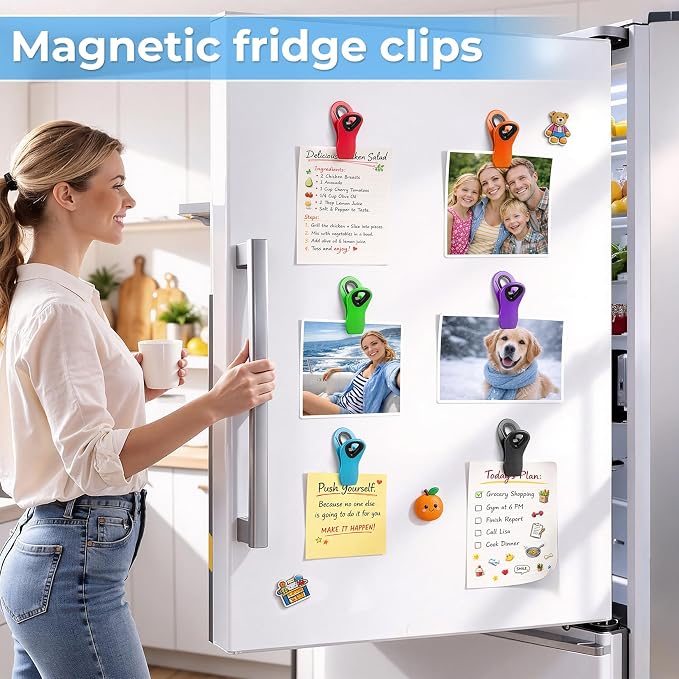 VNDUEEY 12 Pack Magnetic Chip Clips for Food Packages, Kitchen Clips with Magnet for Refrigerator, Plastic Assorted Colors for Food Storage