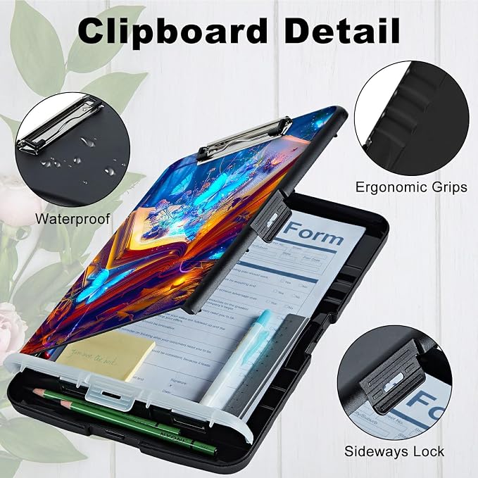 Book Blue Butterfly A4 Clipboard with Storage Pen Holder, Clipboards Organizer Nursing Clipboard Foldable File Folder Plastic Clipboard Folio Clip Board for Office Students Classroom Doctor