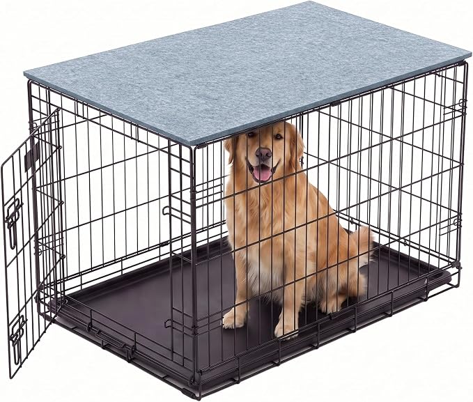 Chumia Felt Gray Dog Crate Topper Kennel Lid 48 Inch Foldable Felt Board Pet Crate Topper Decorative for Indoor Home Decor Storage Tabletop Use