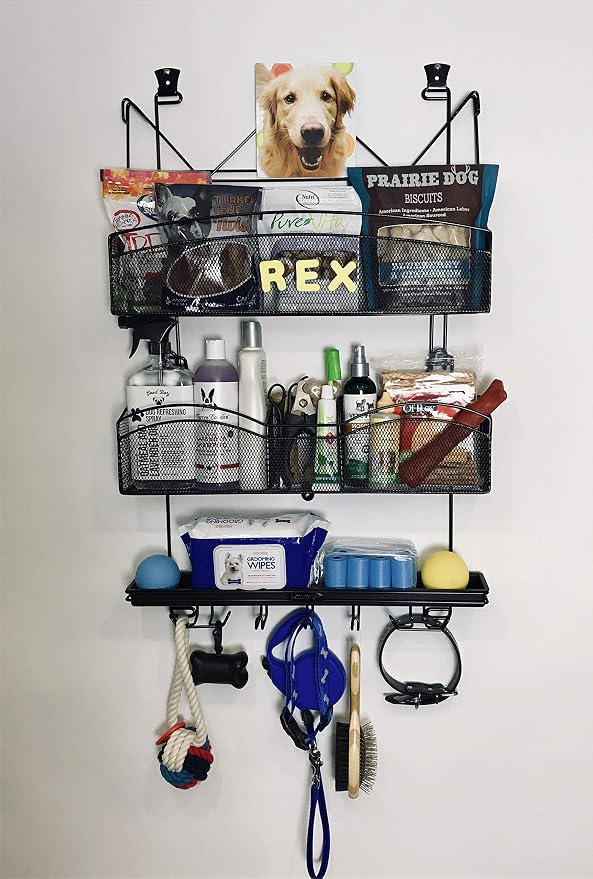 Pet Suppy Organizer #3200 in Black Dog and Cat Storage Over the Door or Wall Closet Rack