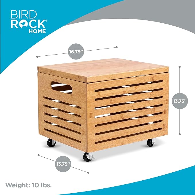 BIRDROCK HOME Rolling File Storage Organizer Box with Lid - Bamboo Decorative Wood Hanging File Box for Letter/Legal Documents, Binders, Blankets - Durable Office Organizer - Natural