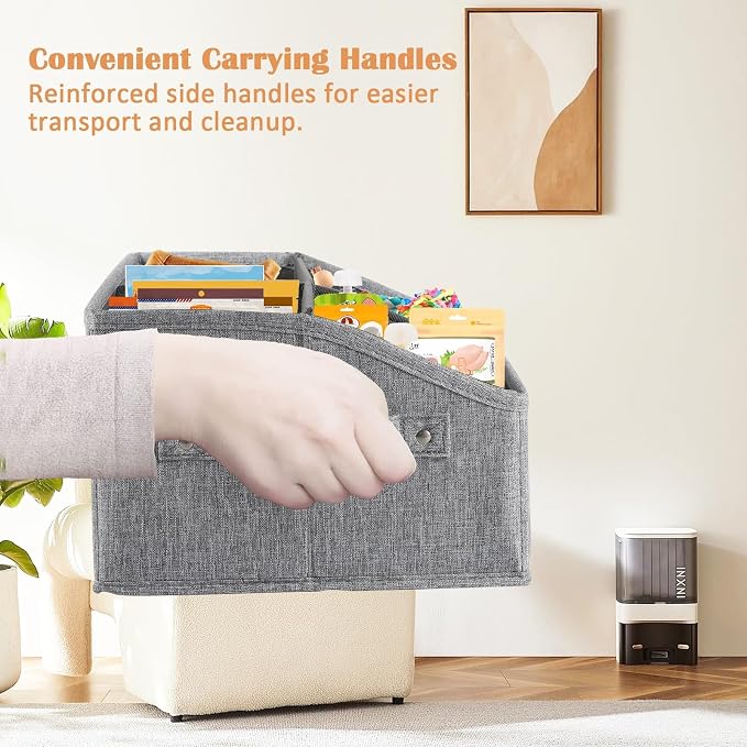 Dog Storage Organizer,Dog Treat Container Bin,Collapsible Fabric Storage Box for Pet Treats with dividers,Dog Stuff Container for Dog Treats Stick/Pet Canned Food/Packaged Snacks-Grey