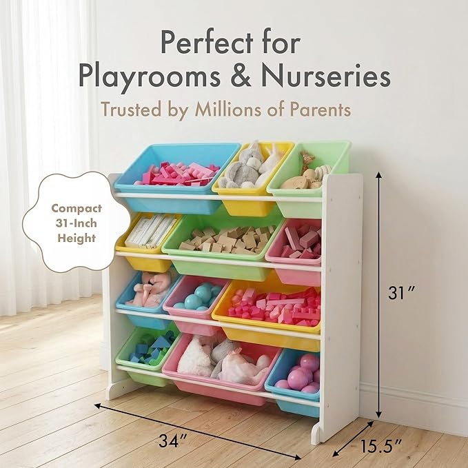 Humble Crew Kids Toy Organizer with 12 Bins, 4 Tier Storage for Playroom