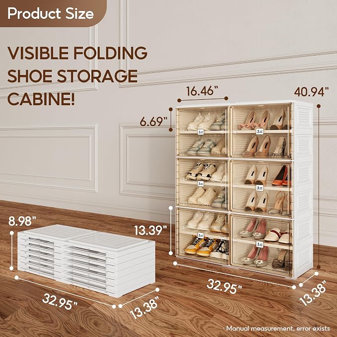 ANTBOX Portable Shoe Rack Organizer for Closet Entryway, Stackable Sneaker Storage Shoe Cabinet with Magnetic Clear Door, Large Plastic Storage containers Bins with Lids 6 Tiers 24 Pairs