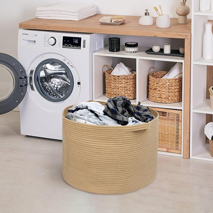 Extra Large Storage Basket, 22" X 22" X 14" Stuffed Animal Basket for Living Room Kids Room, Soft Cotton Rope Bin With Handle, Throw Blanket Storage, Stuffed Animal Toy Organizer Box