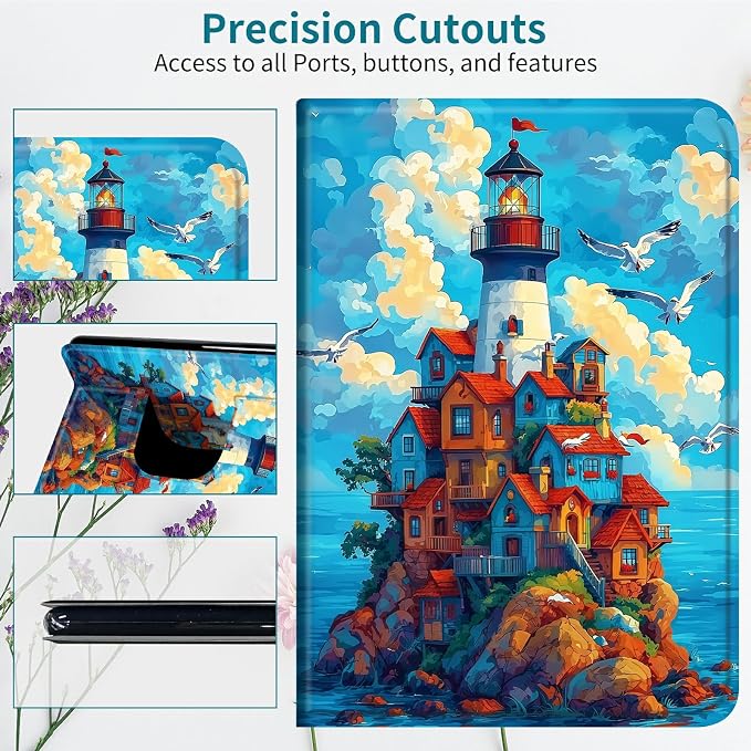 Case for Samsung Galaxy Tab S9 11"/S9 FE 2023/S10 FE/S10 Lite 10.9" 2025, 360 Degree Rotating Stand with Multi-Angle Vertical & Horizontal Viewing Shockproof Shell, Blue Sky Castle