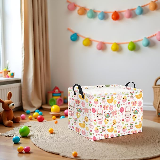 Rectangular Easter Basket Easter Basket for Kids Baby Storage Basket Cute Toy Storage Bin Organizer Shelf Book Basket Easter Room Decor(Pink Easter Egg)