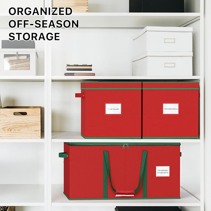 Simple Houseware 128 Christmas Ornament Storage Box with Adjustable Divider | Heavy-Duty