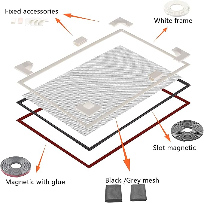 Adjustable Magnetic Seamless Fiberglass Window Screen mesh Replacement kit - Ventilation and Breathable Window Netting Repair Kit for Basement/Patio/Bathroom Vents/Bedroom Window Sills