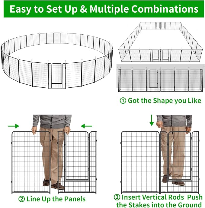 Kfvigoho Dog Playpen Outdoor Extra Wide 32 Panels Heavy Duty Dog Fence 50" | Anti-Rust Coating-Strengthened Dog Fence with Doors Portable for RV Camping Yard, Total 84FT, 561 Sq.ft, Snowy Black