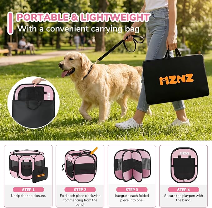 Dog Cat Small Animal Puppy Playpen Crate, Small, Whole Pink | Portable Pop Up Pet Cage Enclosure Tent Kennel Indoor Outdoor with Carrying Case, No Assembly, Camping Use