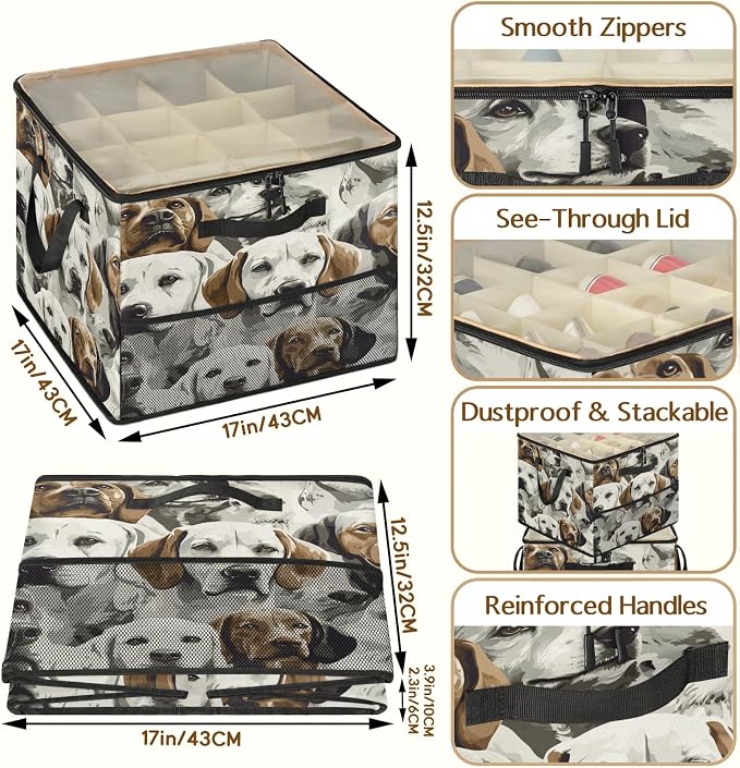 TropicalLife Dogs Animal Shoe Organizer for Closet | Cute Puppy Pets Foldable Shoe Storage Organizer Box Bin with Adjustable Dividers and Clear Cover, Fits up to 16-32 Pairs