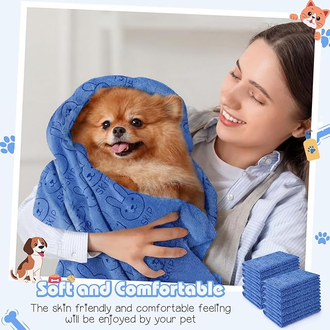 Irenare 12 Pcs Microfiber Dog Towels for Drying Dogs Cats, 20 x 40 Inch, Quick Drying Absorbent Pet Puppy Towels for Small Puppy Dog Cat Kitten Pet, Grooming Bathing Shower Travel Supplies(Blue)