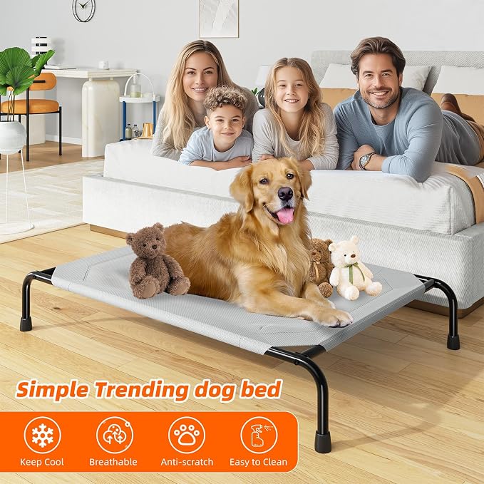 Simple Trending Raised Dog Bed for Large Dogs, Waterproof XL Dog Cot, Outdoor Cooling Elevated Pet Bed Load 200lb, 47.75" x 30.5", Grey (Pack of 2)