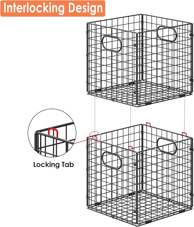 Cidaziya 4-Pack Metal Storage Crates, 32QT Stackable Collapsible Storage Bins with Handles, Black Heavy Duty Milk Crates for storage, Car, Garage, Home, Camping, Office